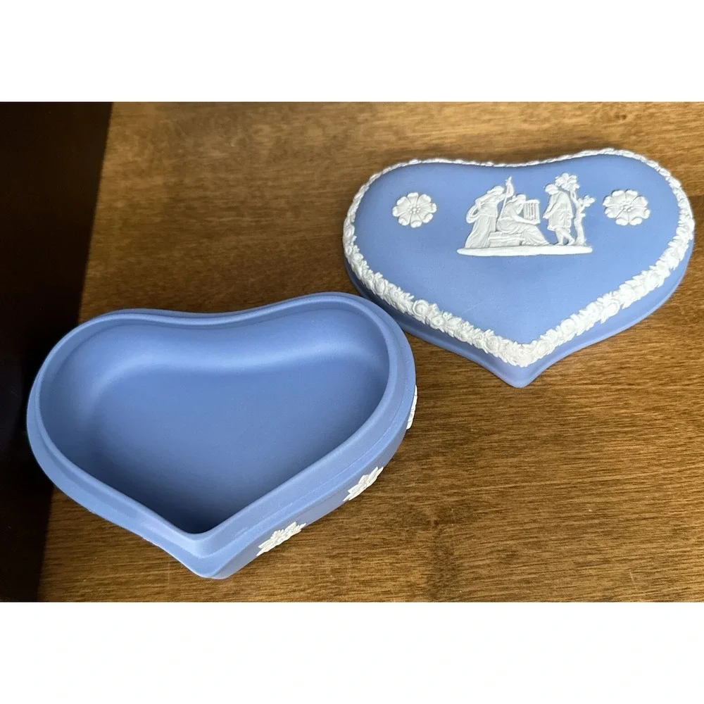 Wedgwood Lidded Trinket Box Jasperware Blue and White Jewelry Box Heart Shaped